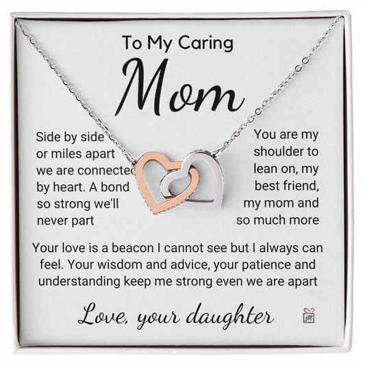 To Mom, from Daughter - Connected By Heart - Interlocking Hearts Necklace