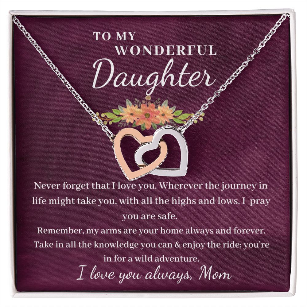 To Daughter, from Mom - My Arms Are Your Home - Interlocking Hearts Necklace