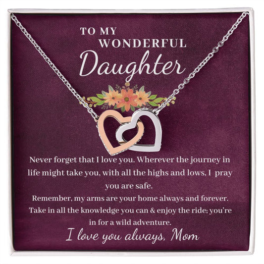 To Daughter, from Mom - My Arms Are Your Home - Interlocking Hearts Necklace