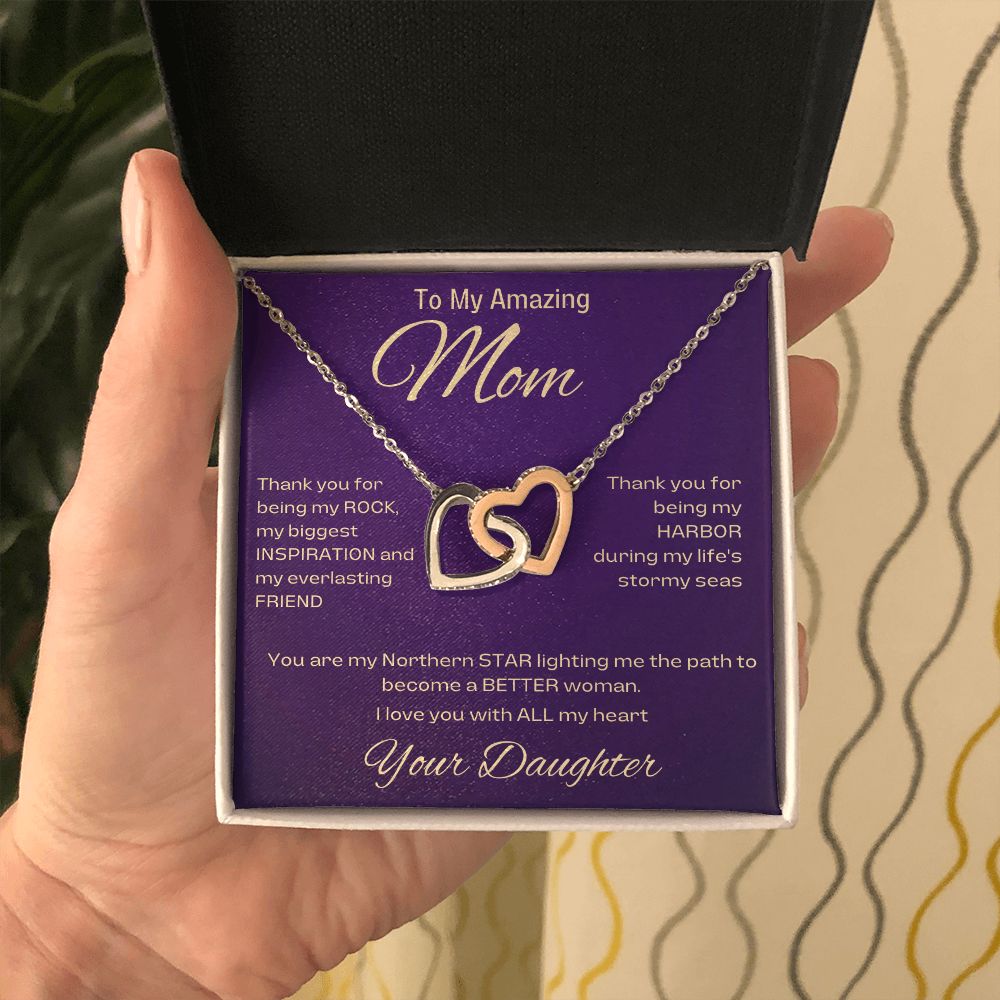 To My Amazing Mom, From Daughter - My Northern Star - Interlocking Heart Necklace
