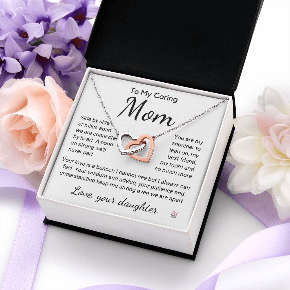 To Mom, from Daughter - Connected By Heart - Interlocking Hearts Necklace