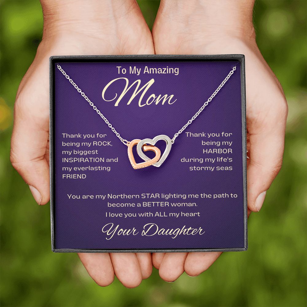 To My Amazing Mom, From Daughter - My Northern Star - Interlocking Heart Necklace