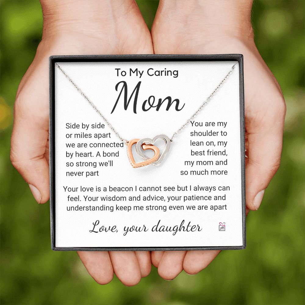 To Mom, from Daughter - Connected By Heart - Interlocking Hearts Necklace