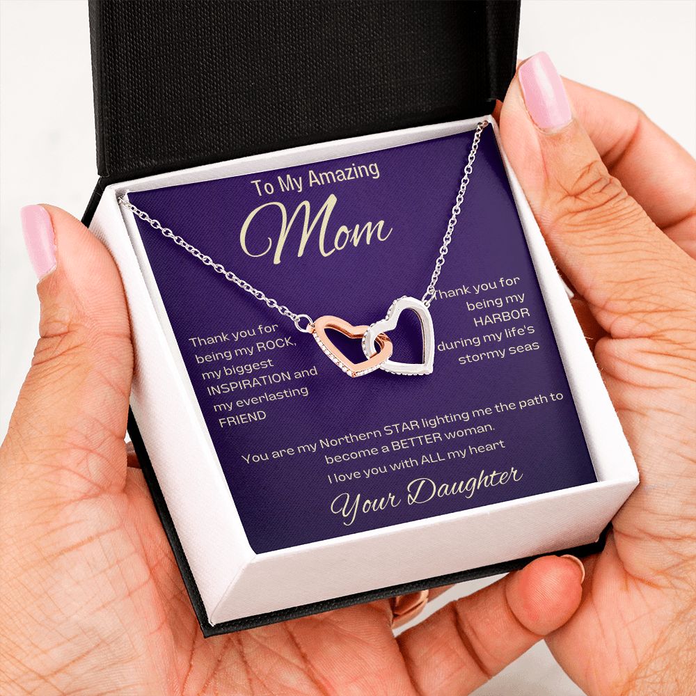 To My Amazing Mom, From Daughter - My Northern Star - Interlocking Heart Necklace