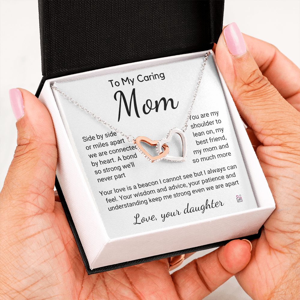 To Mom, from Daughter - Connected By Heart - Interlocking Hearts Necklace