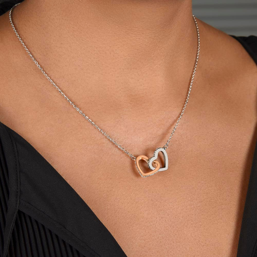 To Mom, from Daughter - Connected By Heart - Interlocking Hearts Necklace