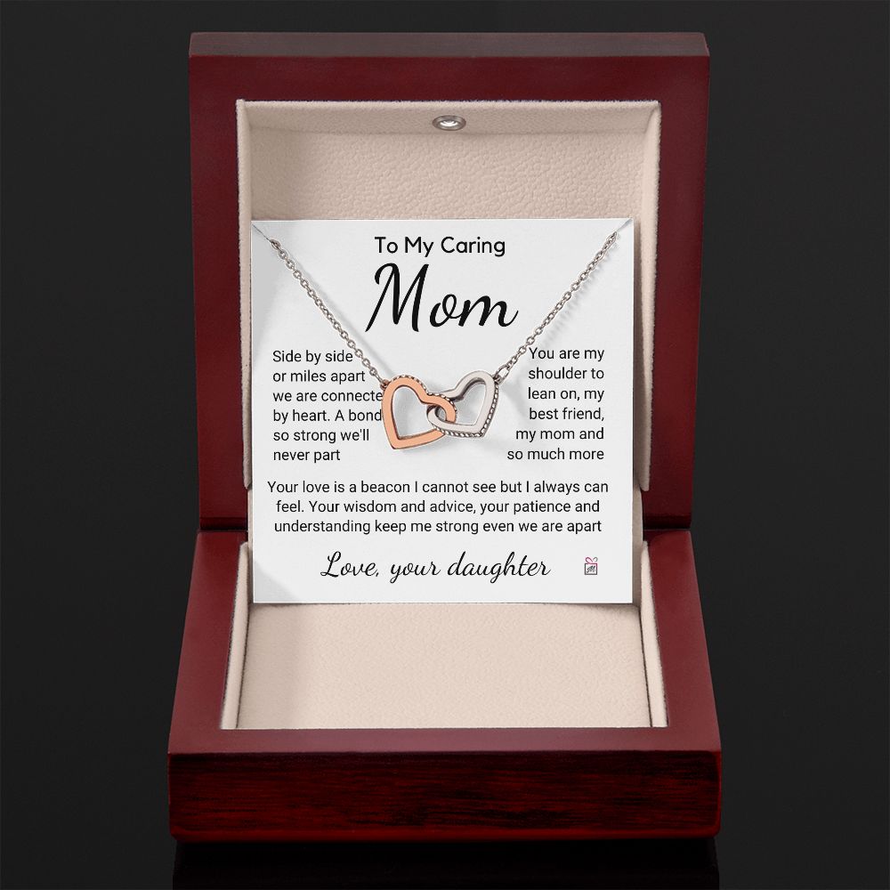 To Mom, from Daughter - Connected By Heart - Interlocking Hearts Necklace