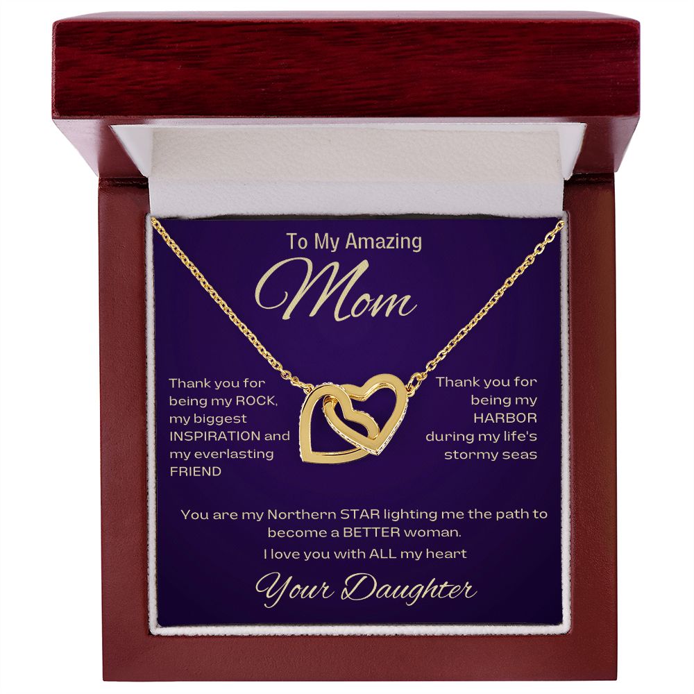 To My Amazing Mom, From Daughter - My Northern Star - Interlocking Heart Necklace