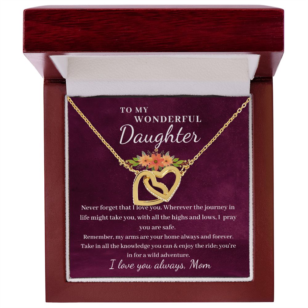 To Daughter, from Mom - My Arms Are Your Home - Interlocking Hearts Necklace