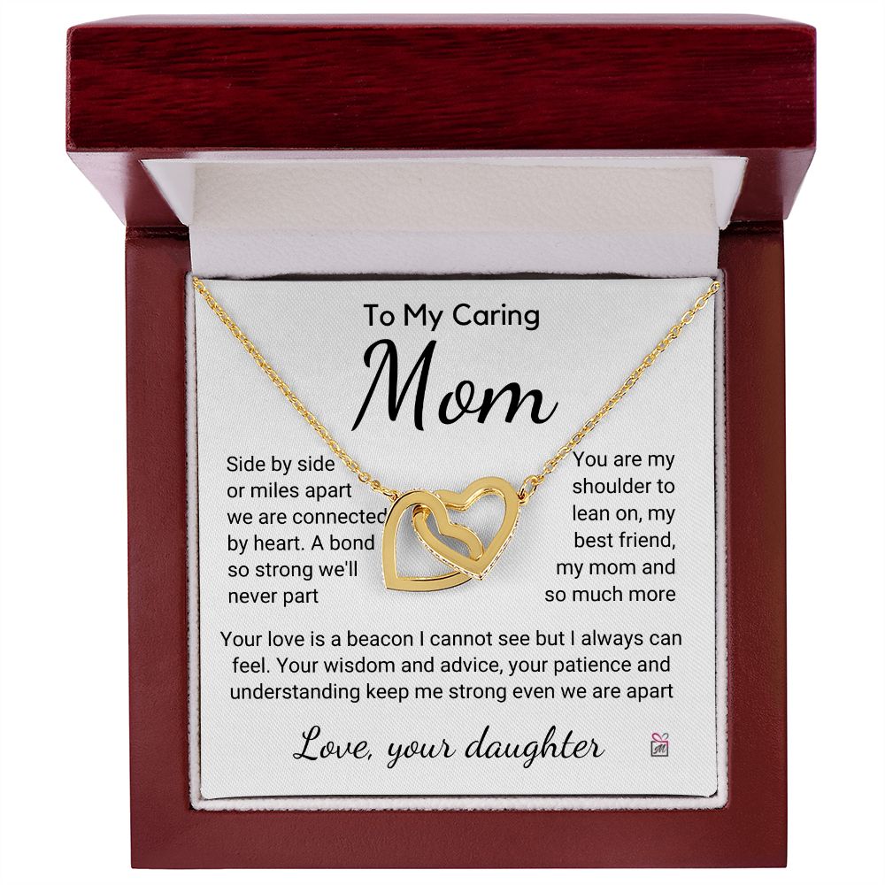 To Mom, from Daughter - Connected By Heart - Interlocking Hearts Necklace