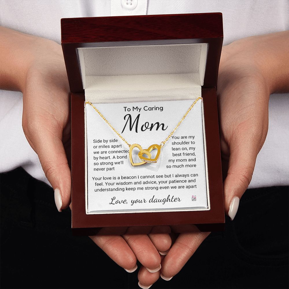 To Mom, from Daughter - Connected By Heart - Interlocking Hearts Necklace