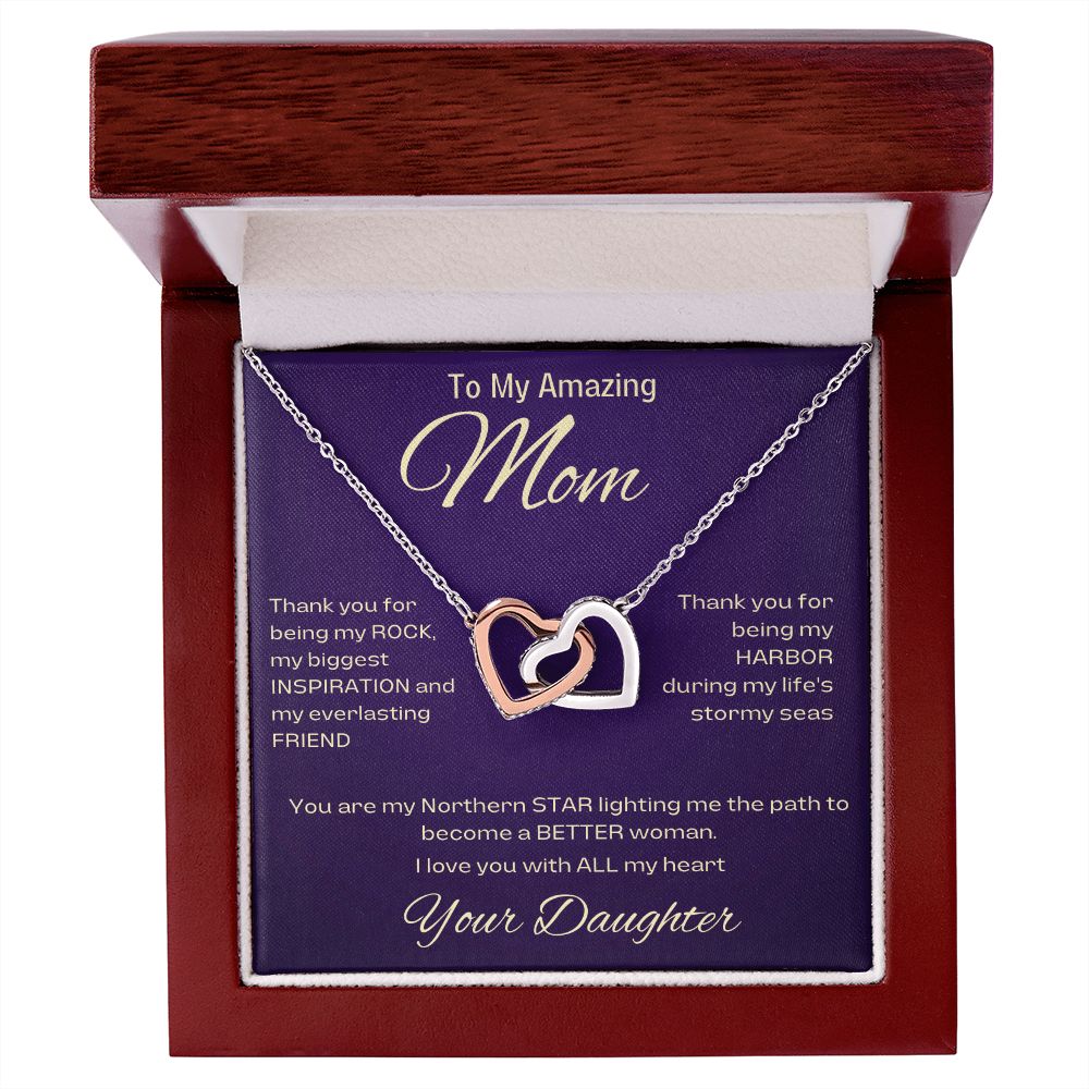 To My Amazing Mom, From Daughter - My Northern Star - Interlocking Heart Necklace