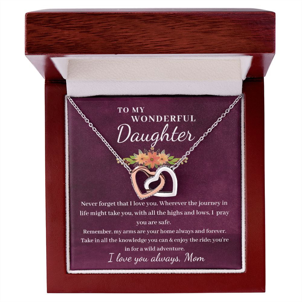 To Daughter, from Mom - My Arms Are Your Home - Interlocking Hearts Necklace