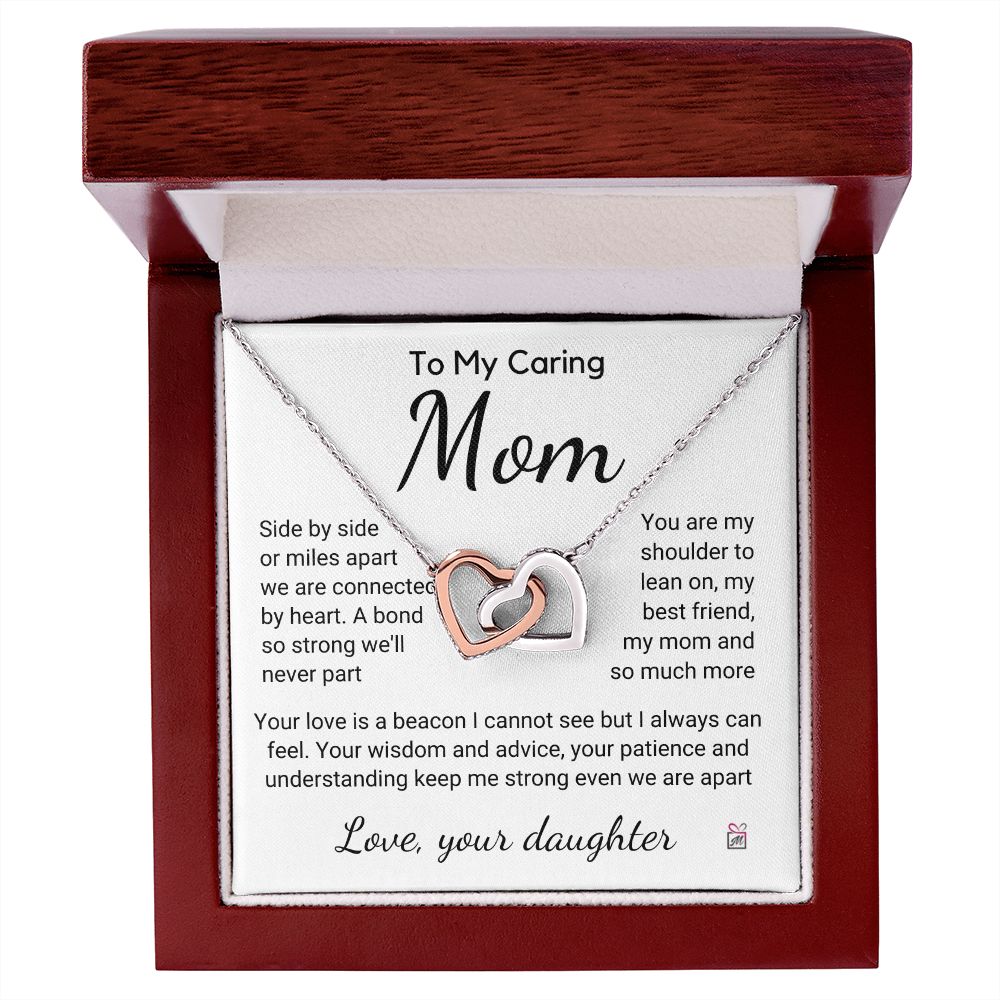 To Mom, from Daughter - Connected By Heart - Interlocking Hearts Necklace