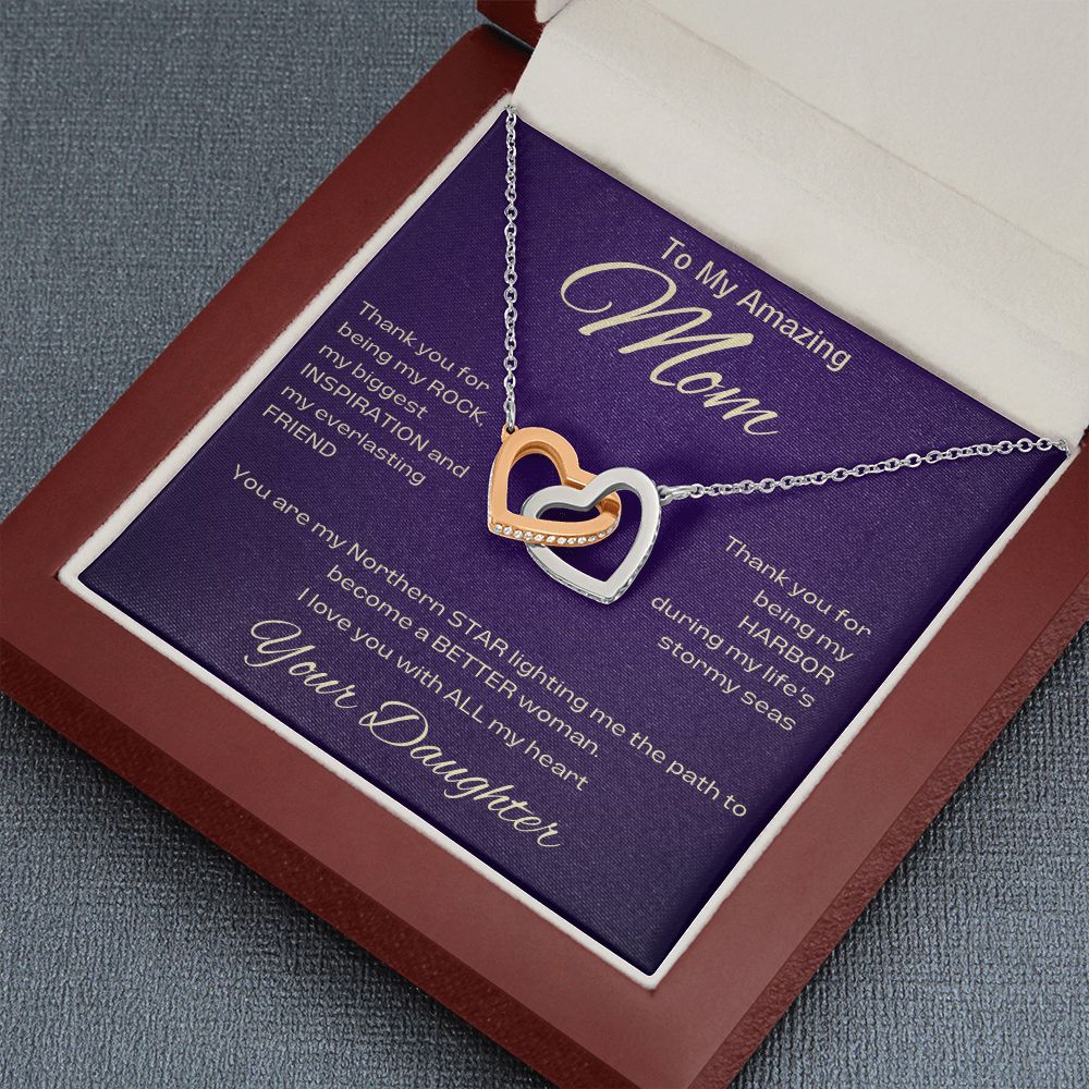To My Amazing Mom, From Daughter - My Northern Star - Interlocking Heart Necklace