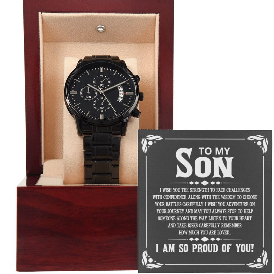 To Son - Remember How Much You Are Loved- Black Chronograph Watch