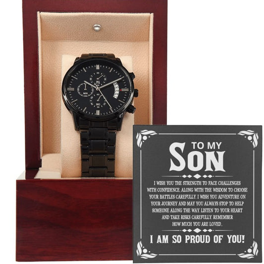 To Son - Remember How Much You Are Loved- Black Chronograph Watch