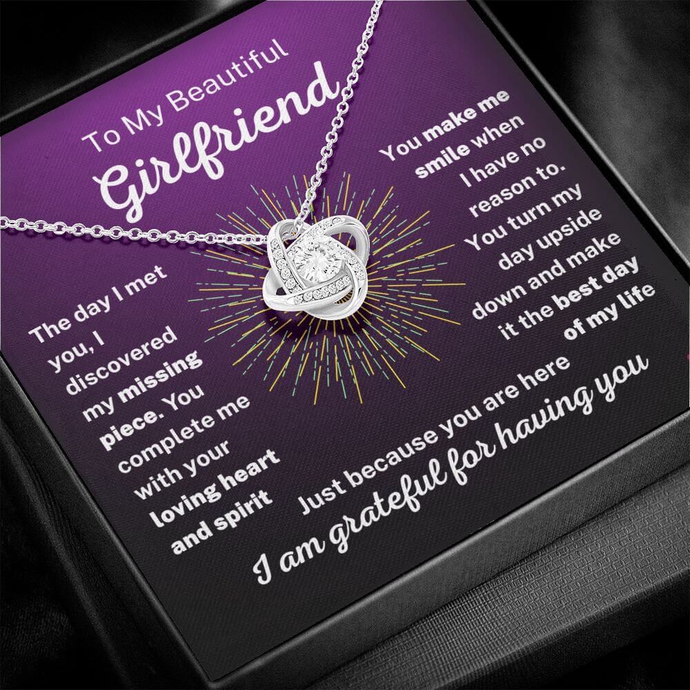 To Girlfriend - You Turn My Day Upside Down - Love knot Necklace