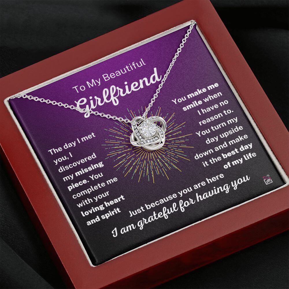 To Girlfriend - You Turn My Day Upside Down - Love knot Necklace