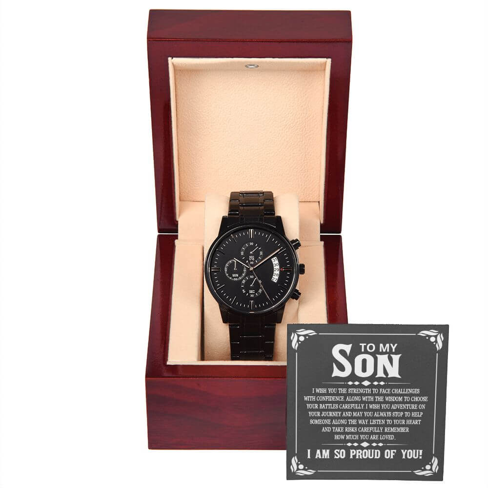 To Son - Remember How Much You Are Loved- Black Chronograph Watch